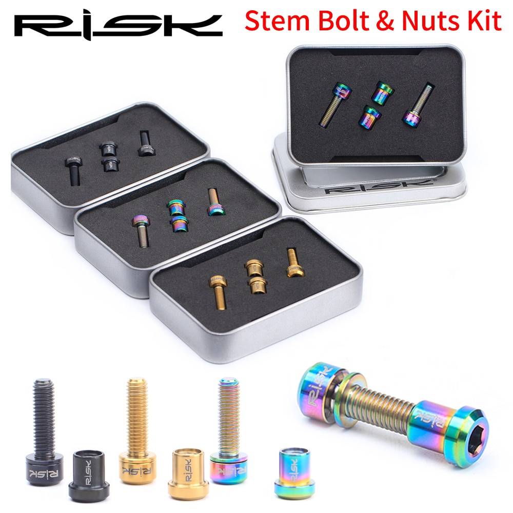 RISK 2sets/box M5x18mm Titanium Bicycle Stem Bolts For Mountain Road Bike Carbon Srews With Gasket Nuts Kits Parts Screw Color : Rainbow|Golden|Black RISK 2sets/box M5x18mm Titanium Bicycle Stem Bolts For Mountain Road Bike Carbon Srews With Gasket Nuts Kits Parts Screw Color : Rainbow|Golden|Black