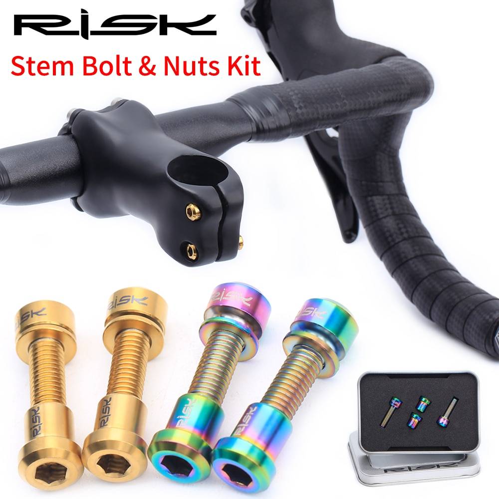 RISK 2sets/box M5x18mm Titanium Bicycle Stem Bolts For Mountain Road Bike Carbon Srews With Gasket Nuts Kits Parts Screw Color : Rainbow|Golden|Black RISK 2sets/box M5x18mm Titanium Bicycle Stem Bolts For Mountain Road Bike Carbon Srews With Gasket Nuts Kits Parts Screw Color : Rainbow|Golden|Black