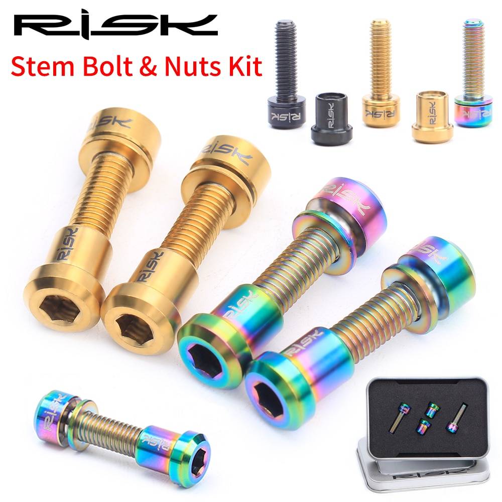 RISK 2sets/box M5x18mm Titanium Bicycle Stem Bolts For Mountain Road Bike Carbon Srews With Gasket Nuts Kits Parts Screw Color : Rainbow|Golden|Black RISK 2sets/box M5x18mm Titanium Bicycle Stem Bolts For Mountain Road Bike Carbon Srews With Gasket Nuts Kits Parts Screw Color : Rainbow|Golden|Black