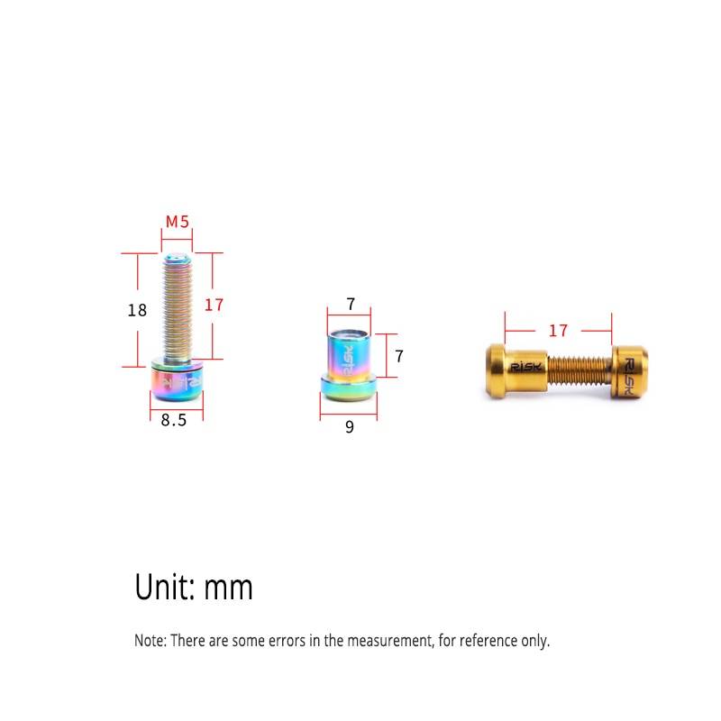 RISK 2sets/box M5x18mm Titanium Bicycle Stem Bolts For Mountain Road Bike Carbon Srews With Gasket Nuts Kits Parts Screw Color : Rainbow|Golden|Black RISK 2sets/box M5x18mm Titanium Bicycle Stem Bolts For Mountain Road Bike Carbon Srews With Gasket Nuts Kits Parts Screw Color : Rainbow|Golden|Black